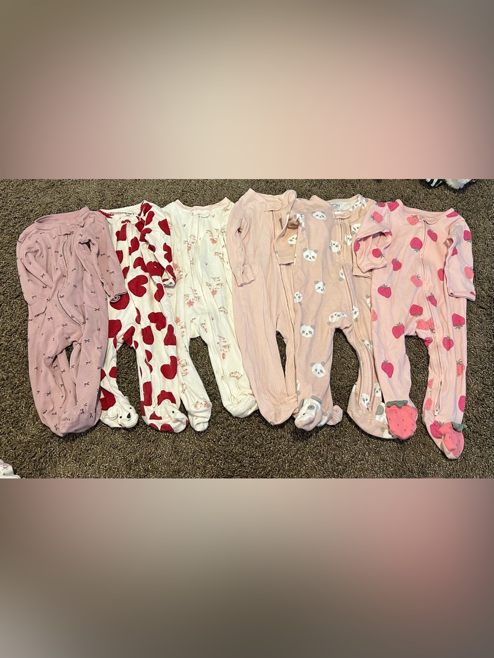 Carter's Pink Heart & Animal Print Footed One-Pieces - Set of 6
